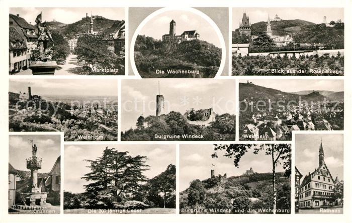Weinheim Bergstrasse Marktplatz Rathaus 300jaehrige Zeder Burgruine Windeck Wach