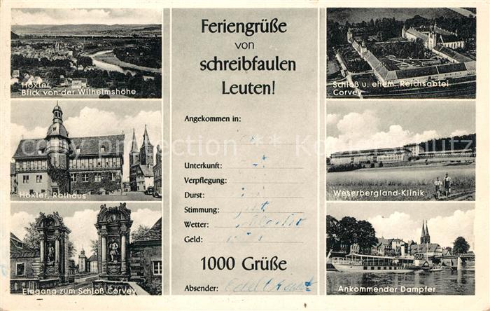 Hoexter Weser Panorama Blick von der Wilhelmshoehe Rathaus Schloss Corvey Weserb