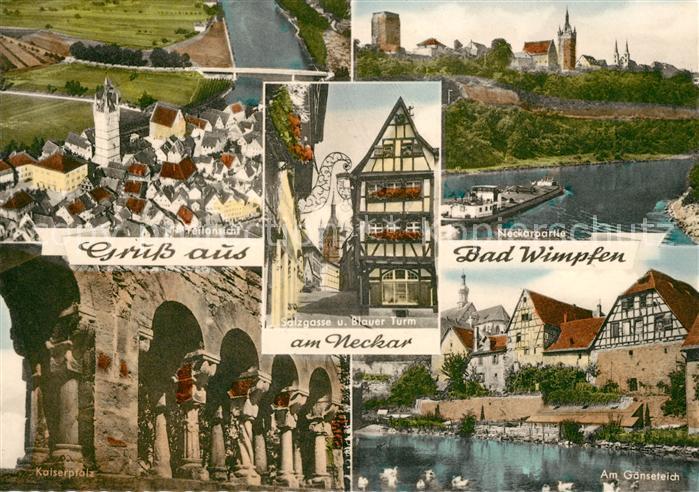 Bad Wimpfen Neckarpartie Salzgasse Blauer Turm Fachwerkhaus Gaenseteich Kaiserpf