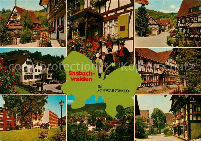 Sasbachwalden Teilansichten Blumen und Weinort im Schwarzwald Trachten Fachwerkh