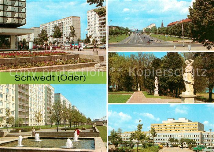 Schwedt Oder Platz der Befreiung Leninallee Park am Kulturhaus Statuen Kreiskran