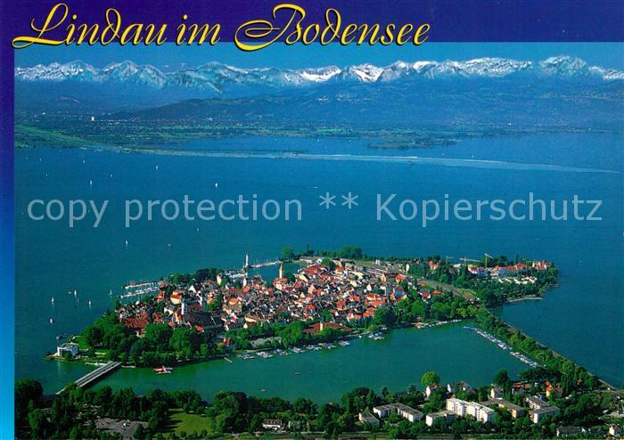 Lindau Bodensee Halbinsel Alpenkette Fliegeraufnahme