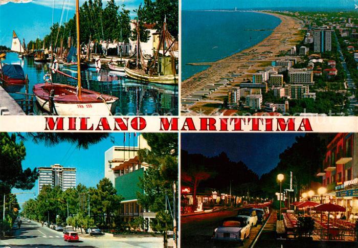 Milano Marittima Hafen Strassenpartie Nachtaufnahme Fliegeraufnahme