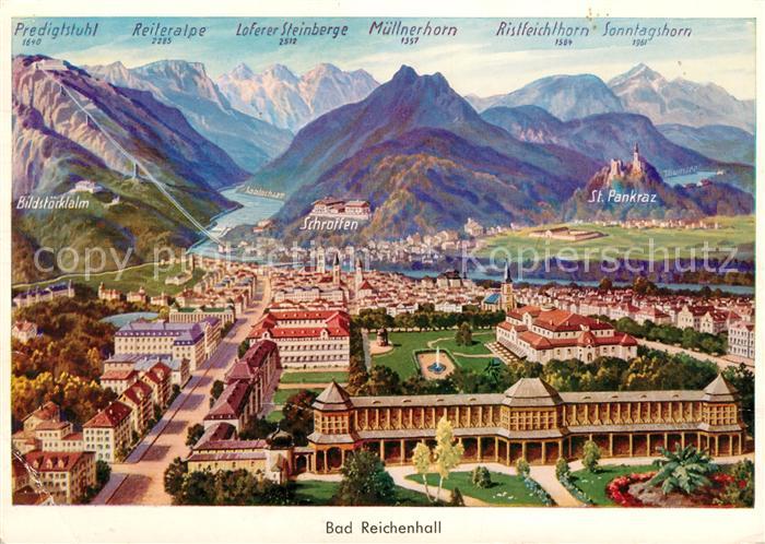 Bad Reichenhall Stadtpanorama Alpen Litho