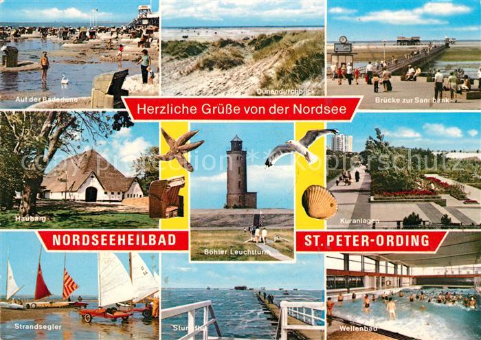 St Peter-Ording Badeduene Haubarg Strandsegler Duenen Leuchtturm Sturmflut Sandb