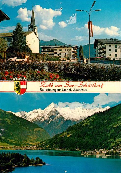 Schuettdorf Zell Strassenpartie Blick ueber den See zum Kitzsteinhorn Hohe Tauer