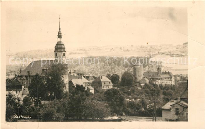 Zschopau Ortsansicht mit Kirche Handabzug
