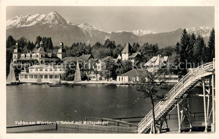 Velden Woerthersee Schloss mit Mittagskogel Karawanken
