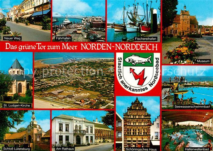 Norden Norddeich Ostfriesland Neuer Weg Kirche Schloss Faehrhafen Rathaus Fische