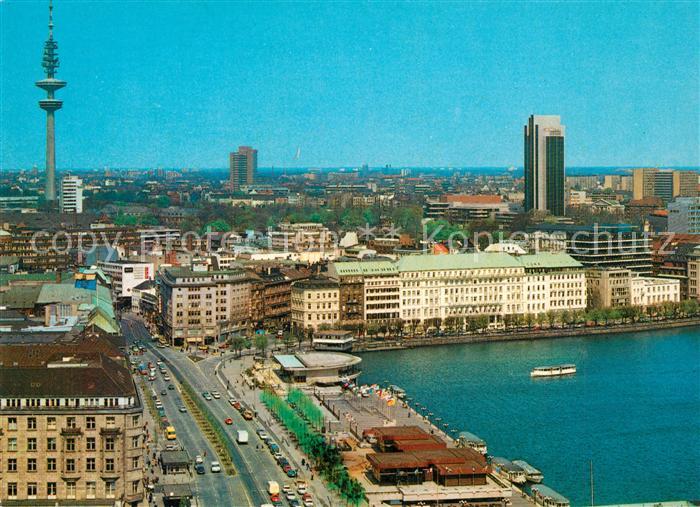 Hamburg Blick auf Binnenalster und Jungfernstieg Fernsehturm