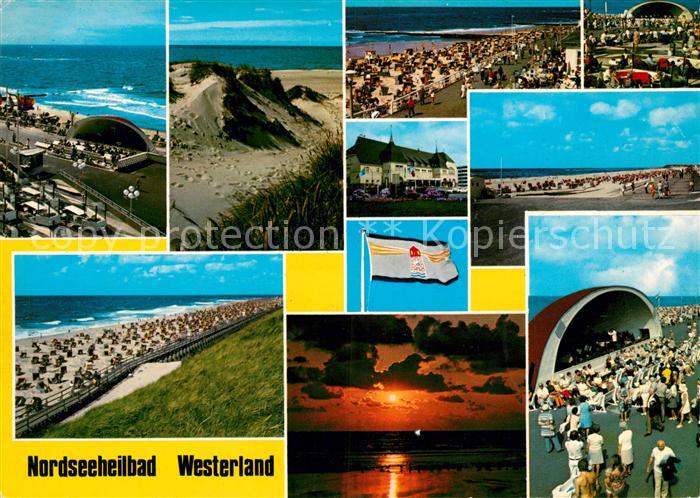 Westerland Sylt Teilansichten Nordseeheilbad Duenen Sonnenuntergang am Meer Konz