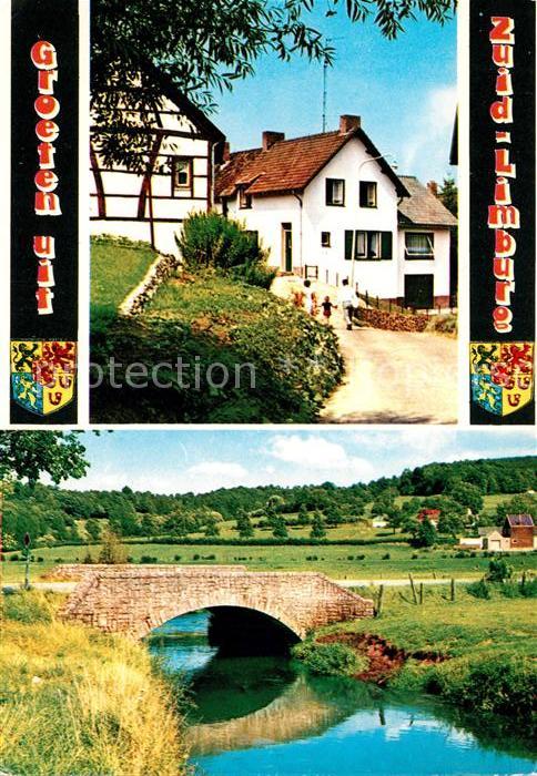 Zuid Limburg Ortsmotiv Partie am Fluss mit Bruecke
