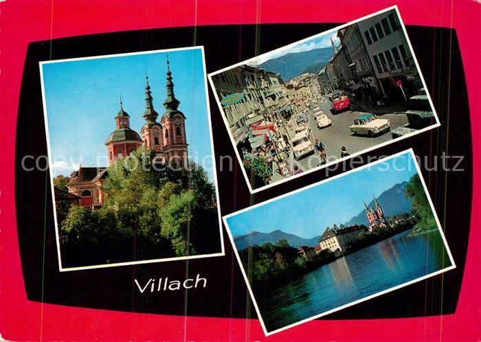 Villach Kaernten Kreuzkirche Hauptplatz Partie an der Drau