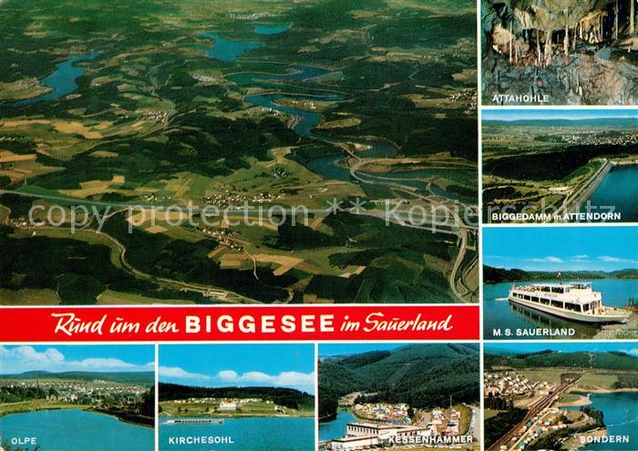 Biggesee Fliegeraufnahme Attahoehle Biggedamm Attendorn MS Sauerland Olpe Kirche