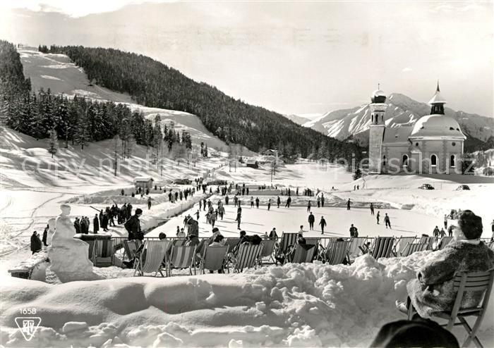 Seefeld Tirol Seekirchlein mit Eislaufbahn und Gschwandkopf