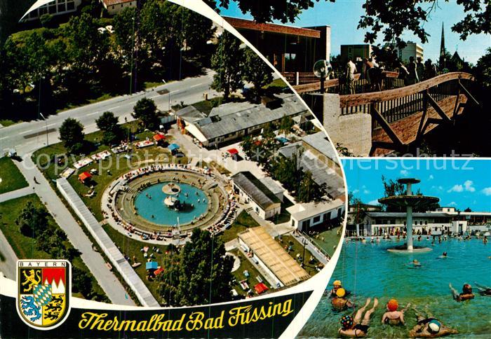 Bad Fuessing Thermalbad Fliegeraufnahme Holzbruecke Schwimmbad