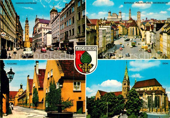 Augsburg Maximilianstrasse Rathaus Perlachturm Jakobskirche Fuggerei Dom