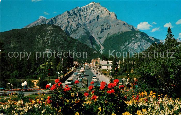 Banff Canada Main Street and Cscade Mountain as seen from National Parks Adminis