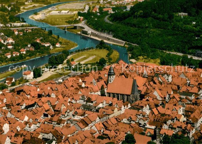 Hann. Muenden Zentrum mit Kirche Fliegeraufnahme