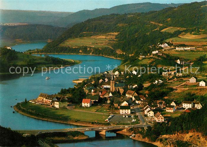 Einruhr Dorf am See Fliegeraufnahme