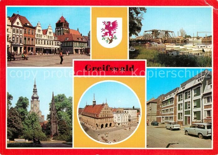 Greifswald Platz der Freundschaft Wiecker Bruecke Dom Rubenowdenkmal Rathaus Kno