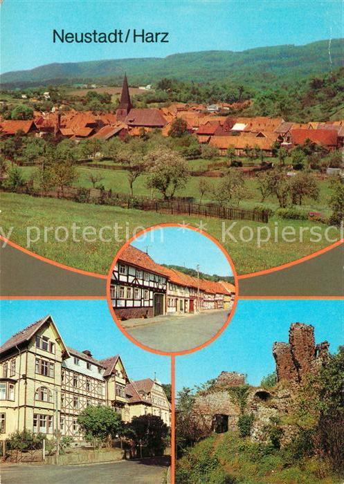 Neustadt Harz Ortsansicht mit Kirche Baldusstrasse Kurhaus Ruine Hohnstein