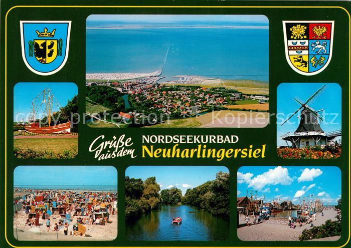 Neuharlingersiel Schiff Campingplatz Kanal Windmuehle Wappen Nordseekurbad Flieg