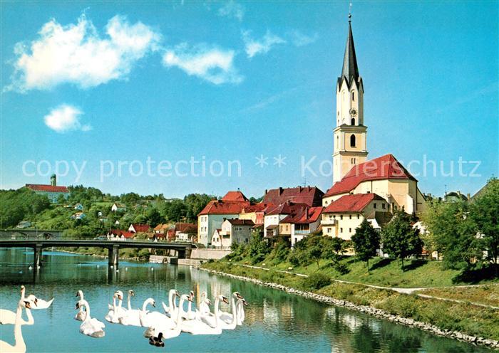 Vilshofen Donau Kloster Schweiklberg Schwaene Donaubruecke