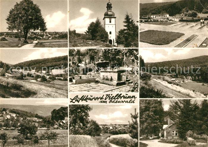 Vielbrunn Kirche Brunnen Minigolf Landschaftspanorama Odenwald Kupfertiefdruck
