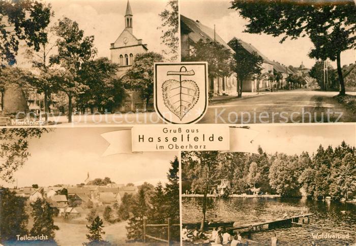 Hasselfelde Marktplatz Strassenpartie Waldfreibad Wappen