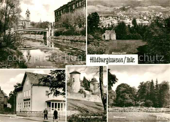 Hildburghausen Friedenspark Bahnhofshotel Stadtmauer Burg Gesamtansicht