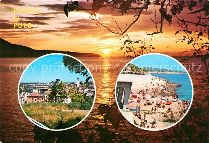 Pola Pula Croatia Strand Panorama Sonnenuntergang