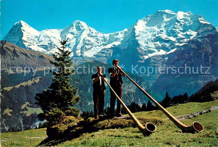 Alphorn Alphornblaeser Muerren Eiger Moench Jungfrau