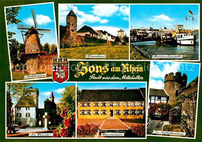 Zons Rhein NRW Muehlenturm Bootsanlegestelle Rheintor Kreismuseum Kroetschenturm