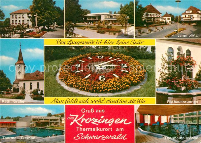 Krozingen Bad Rathaus Lammplatz Kurhaus Katholische Kirche Blumenuhr Brunnen