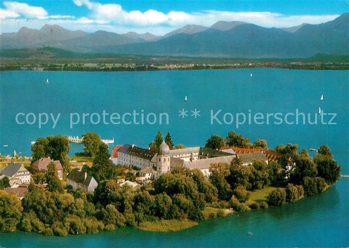 Fraueninsel Chiemsee Abtei Frauenwoerth Alpenpanorama Fliegeraufnahme