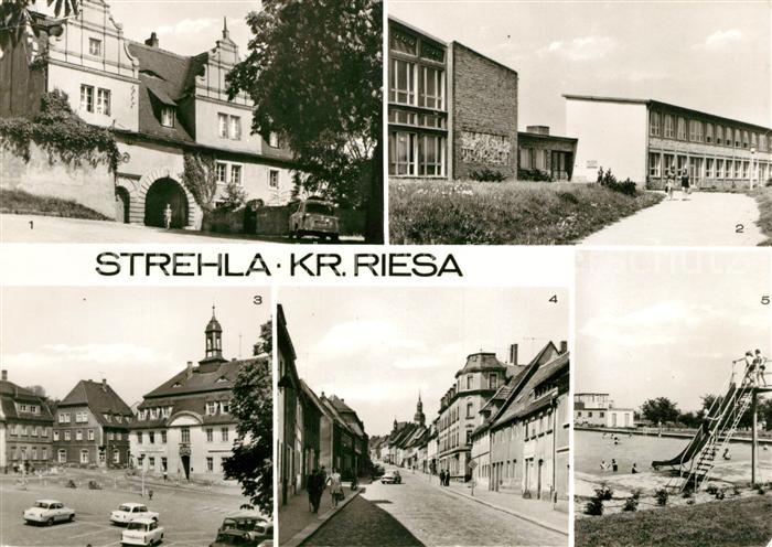 Strehla Torhaus des Schlosses Erich Weinert Oberschule Rathaus Markt Hauptstrass