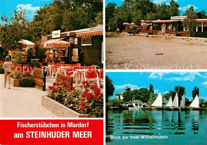 Mardorf Steinhuder Meer Fischerstuebchen Strand Blick zur Insel Wilhelmstein