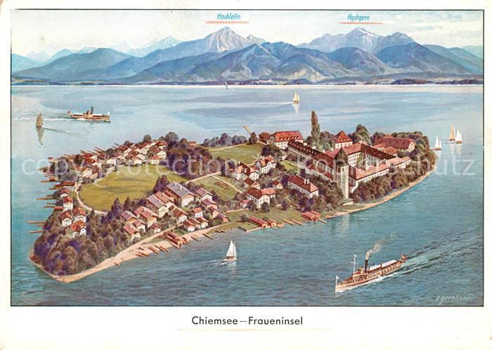 Fraueninsel Chiemsee Kuenstlerkarte Hochfelln Hochgern