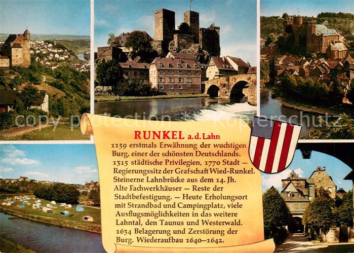 Runkel Lahn Burg Lahnbruecke alte Fachwerkhaeuser Campingplatz