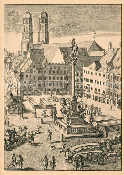 Muenchen Marienplatz Mariensaeule Kuenstlerkarte