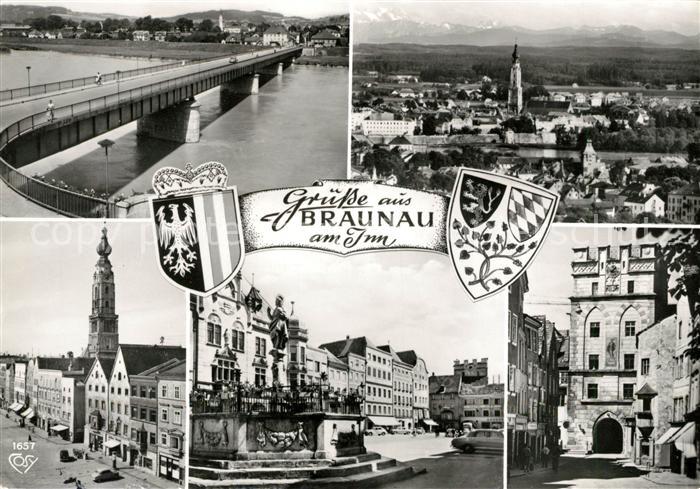 Braunau Inn Innbruecke Brunnen Panoramen
