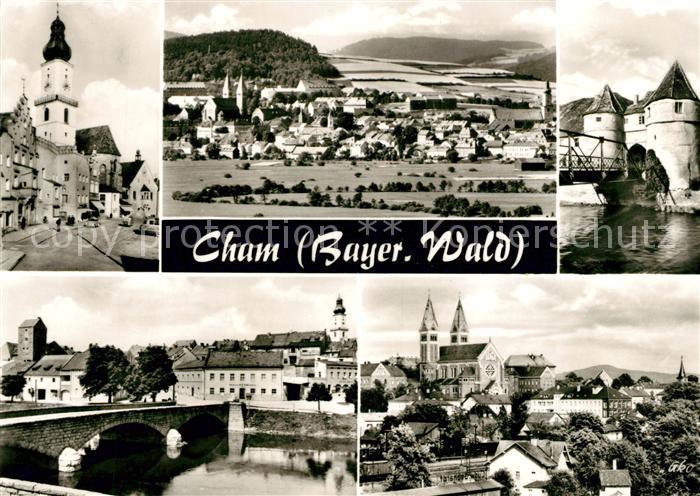 Cham Oberpfalz Schloss Kirche Bruecke Panorama