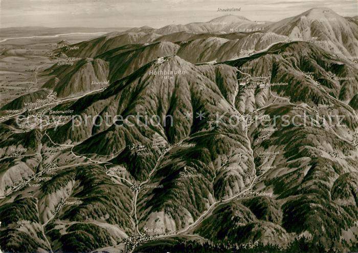 Hochblauen Panoramakarte Fliegeraufnahme