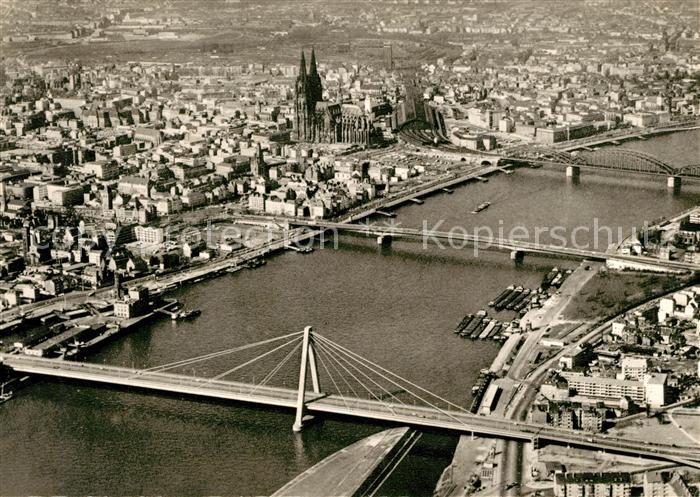Koeln Rhein Fliegeraufnahme Severinsbruecke Deutzer Bruecke Hohenzollernbruecke