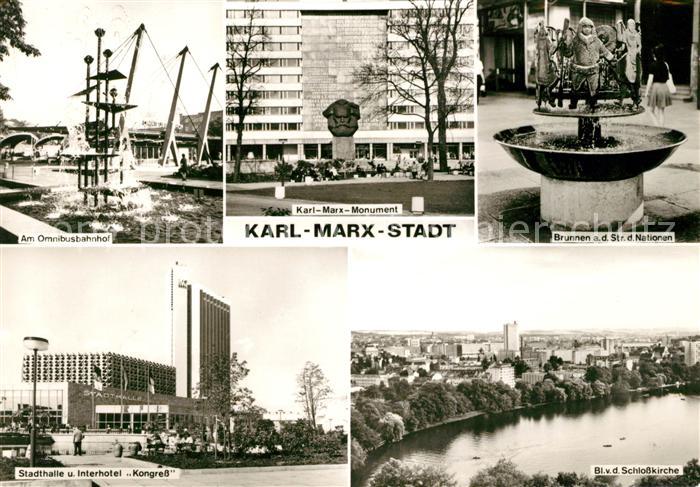 Karl-Marx-Stadt Omnibusbahnhof Karl Marx Monument Brunnen Stadthalle Interhotel