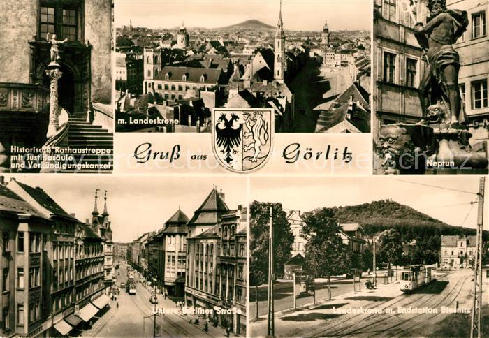 Goerlitz Sachsen Historische Rathaustreppe Justitiasaeule Landeskrone Neptun