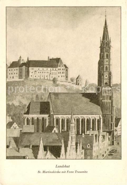 Landshut Isar St. Martinskirche mit Feste Trausnitz