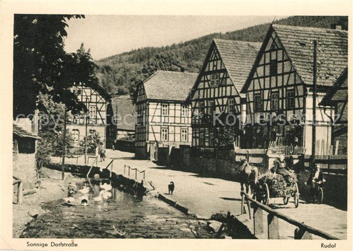 Thueringen Region Sonnige Dorfstrasse Fachwerk Pferdewagen Bildkalender Thuering