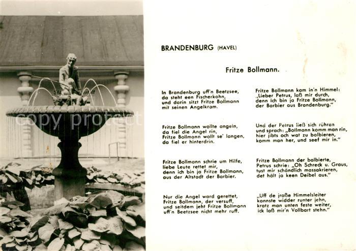 Brandenburg Havel Brunnen und Gedicht von Fritze Bollmann
